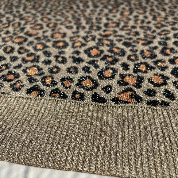 ANTHROPOLOGIE metallic leopard print 3/4 sleeve sweater top, size XS - Picture 6 of 16